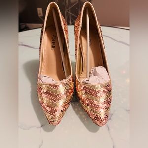 Sequined heels , fushia and gold sequined heels